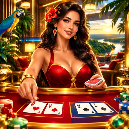 Mesa elegante de baccarat ao vivo com dealer distribuindo cartas